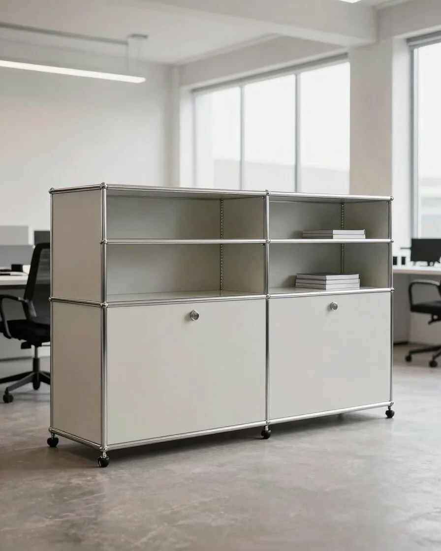 Architectural product photograph of a complete USM Haller modular