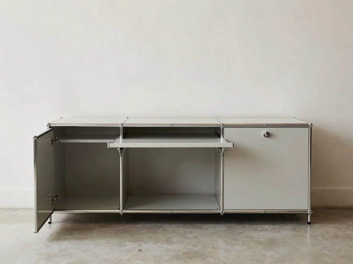 Architectural product photograph of USM Haller cabinet with drop-