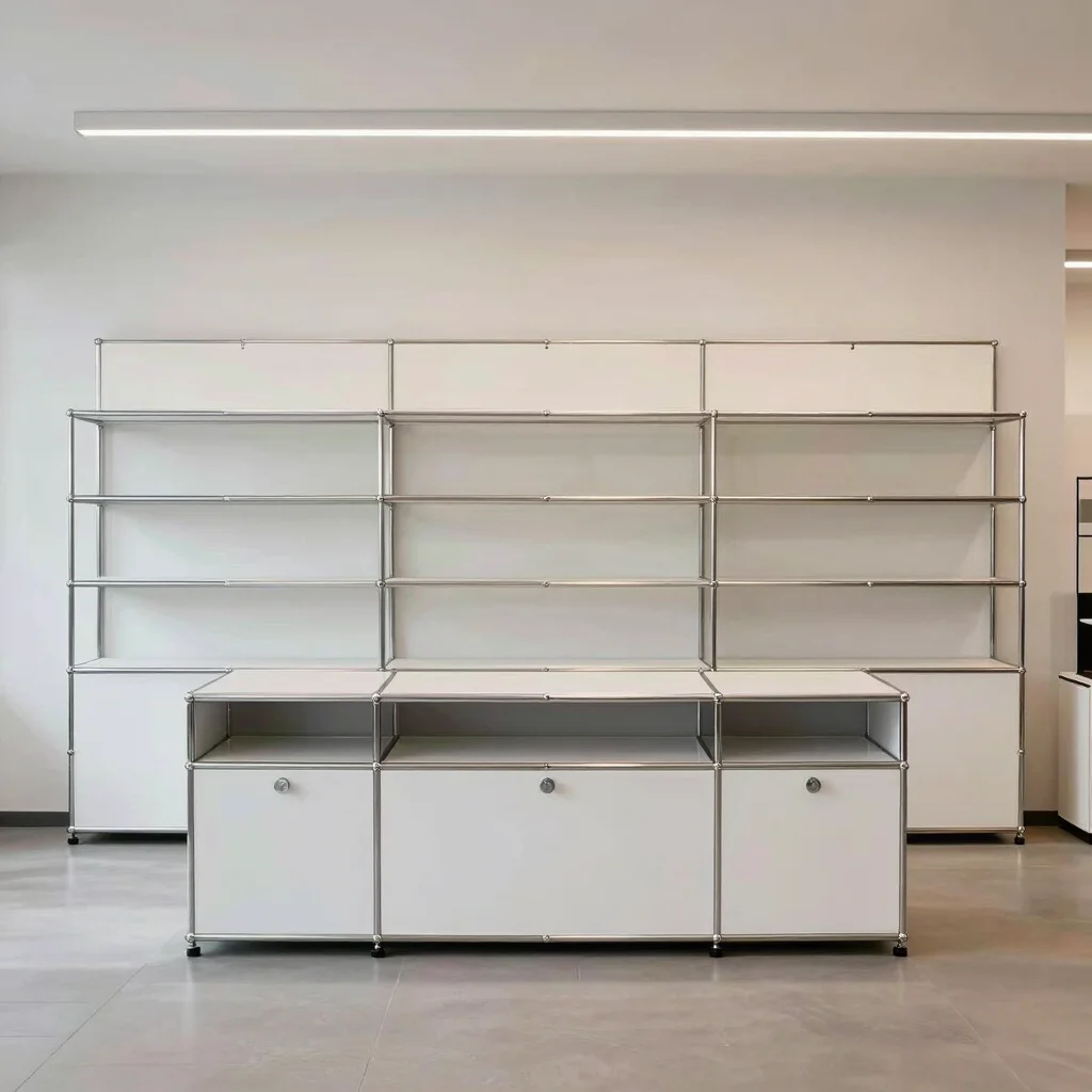 Commercial retail or reception space with a USM Haller display sh